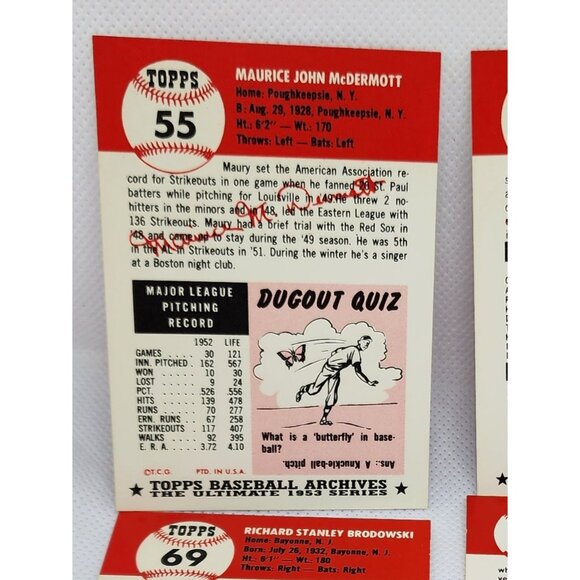 Boston Red Sox 1953 Topps Vintage Reprint Baseball Cards 4 Card Bundle Mint - Picture 9 of 10